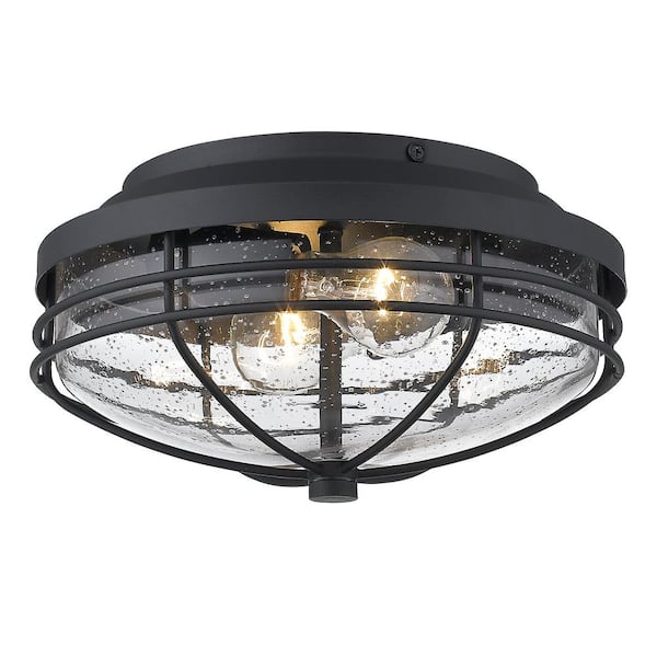 Golden Lighting Seaport 2-Light Black Outdoor Flush Mount Light