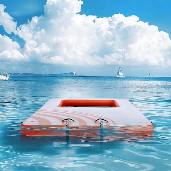 Inflatable Floating Dock 15x6.5ft. Inflatable Dock Platform with 4x6ft. Trampoline Mesh Pool, Non-Slip Floating Platform