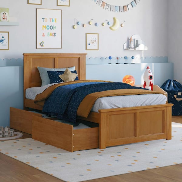 AFI Madison Light Toffee Natural Bronze Solid Wood Frame Twin Platform Bed with Matching Footboard and Storage Drawers