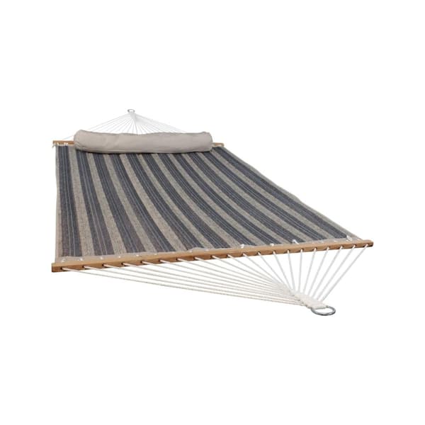 10 ft. Double Rope Hammock Bed Hammock with Spreader Bars and Pillow in Gray