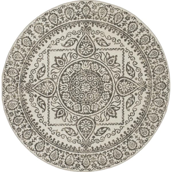 Concord Global Trading New Casa Aubosson Grey 8 ft. x 8 ft. Round Area Rug