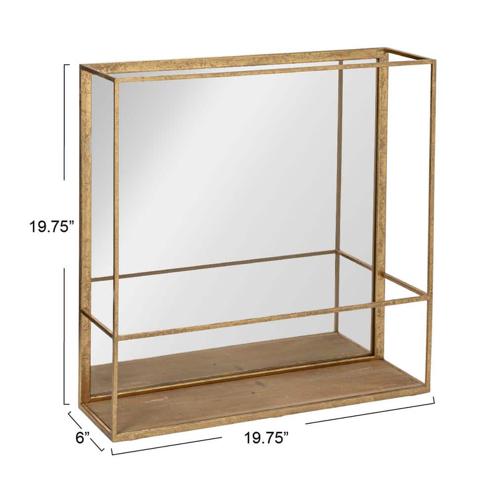 Gold Rectangular Metal and Wood Shadowbox Wall Mirror