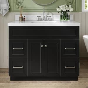 Hamlet 43 in. W x 22 in. D x 36 in. H Bath Vanity in Black with Carrara White Marble Vanity Top