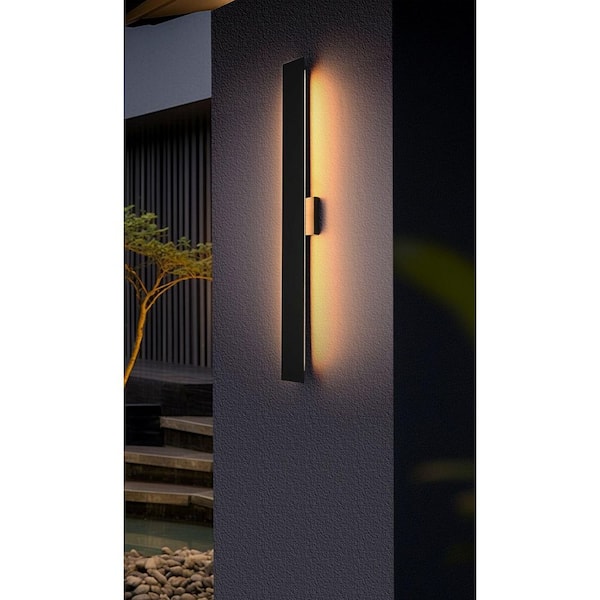 40 in. Black Outdoor Hardwired Wall Sconce with Integrated LED