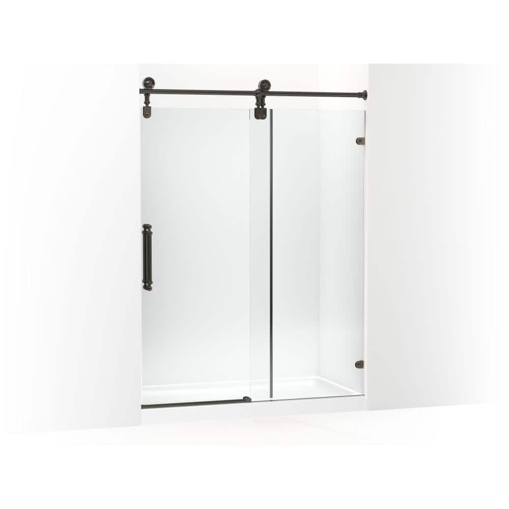 Bronze Frameless Sliding Shower Door with Clear Tempered Glass