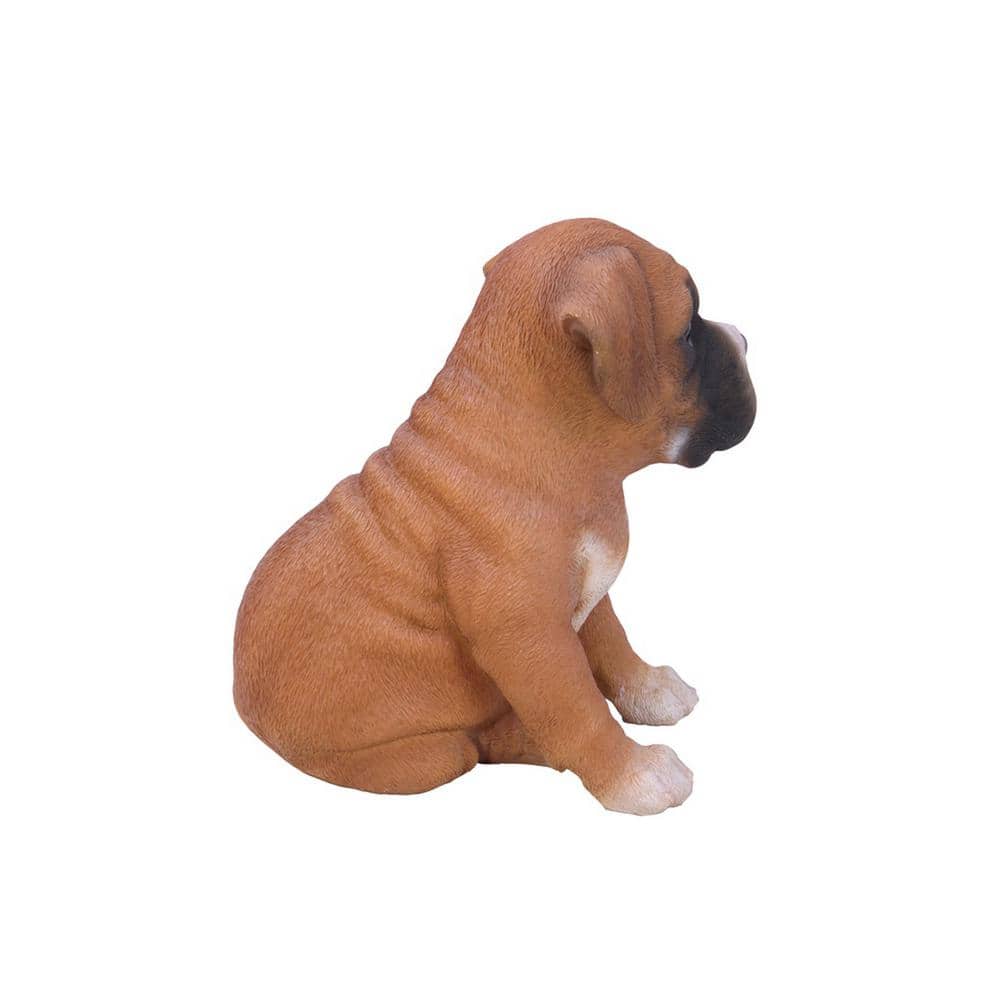 Adorable Brown and White Resin Boxer Puppy Statue