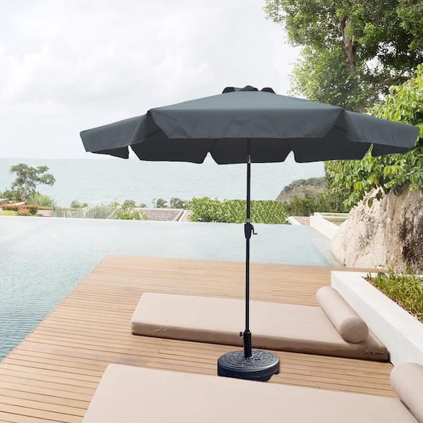 10ft outdoor steel market backyard garden patio umbrella GAWEZA 10 ft. Metal Market Tilt Patio Umbrella in Dark Gray with Flap for Garden Deck Backyard Poolside