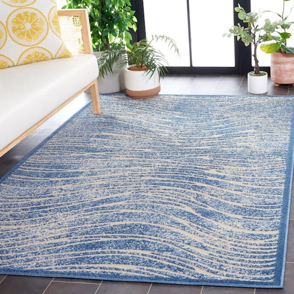 Cottage Blue 5 ft. x 8 ft. Distressed Wave Indoor/Outdoor Area Rug