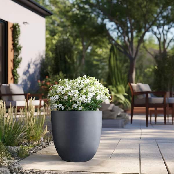 18 in. Large Granite Gray Concrete Round  Planter / Pot with Drainage Holes