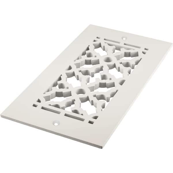 Scroll Series 4 in. x 10 in. Aluminum Floor Register Grille, Color White with Mounting Holes