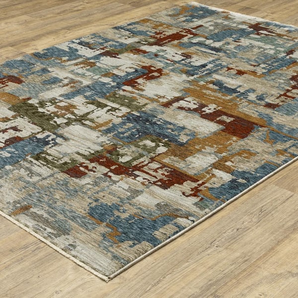 Haven Beige/Multi-Colored 6 ft. x 9 ft. Abstract Psychedelic Polyester Fringed Indoor Area Rug