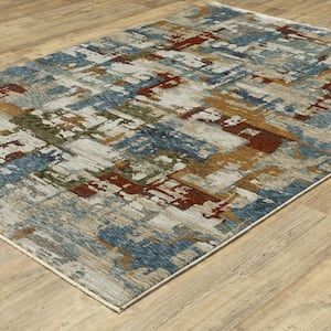 Haven Beige/Multi-Colored 8 ft. x 11 ft. Abstract Psychedelic Polyester Fringed Indoor Area Rug