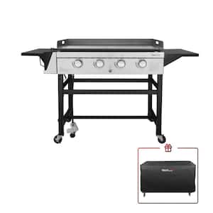 4-Burner Gas Griddle with a Cover in Steel