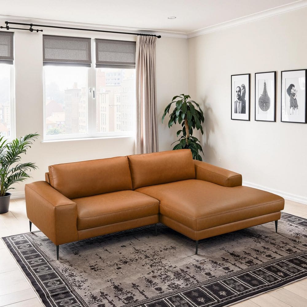 Clyde 98.6 in. Square Arm 2-Piece L-Shaped Faux Leather Mid Century Modern Sectional Sofa in Cognac price history on PriceWatchPro