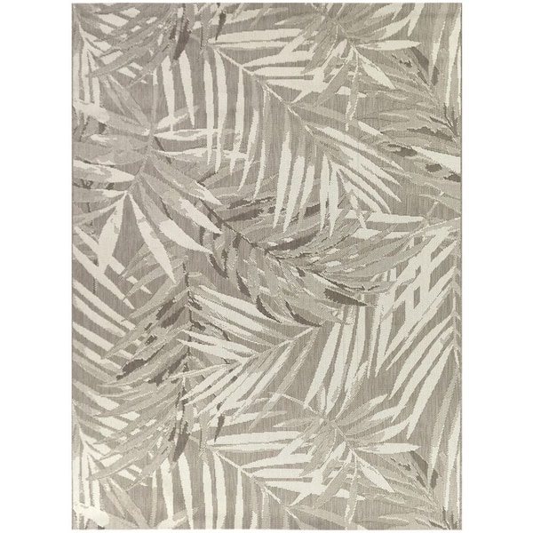 Beige 8 ft. x 10 ft. Palm Indoor/Outdoor Area Rug
