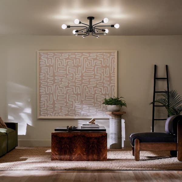 KICHLER Ocala 41.25 in. 6-Light Black Living Room Art Deco Semi-Flush Mount Ceiling Light with Clear Crystal