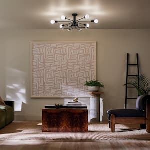 Ocala 41.25 in. 6-Light Black Living Room Art Deco Semi-Flush Mount Ceiling Light with Clear Crystal