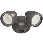 2-Head Bronze Outdoor Integrated LED Security Flood Light 1200 to 2400 Lumen Boost Dusk-to-Dawn 4000K Bright White