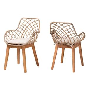 Ballerina Greywashed Rattan and Natural Brown Dining Chair (Set of 2)