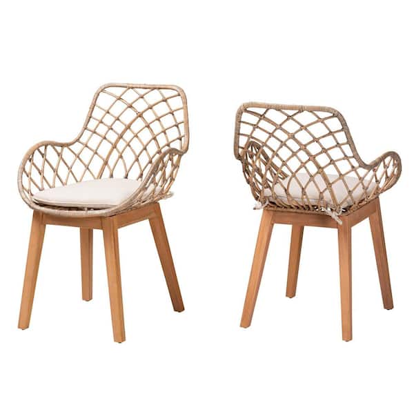 bali & pari Ballerina Greywashed Rattan and Natural Brown Dining Chair (Set of 2)