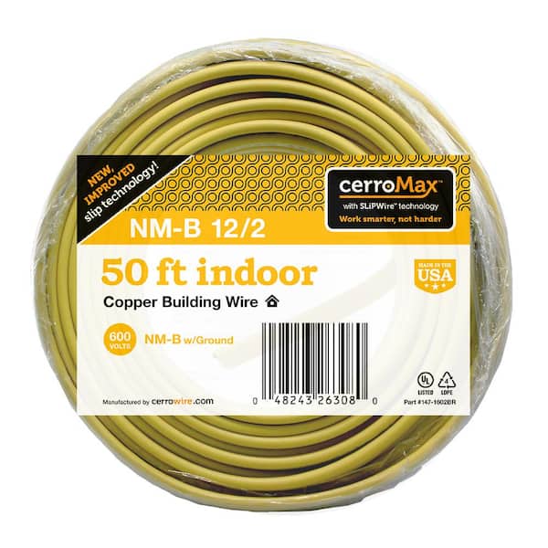 Cerrowire 50 ft. 12/2 Yellow Solid CerroMax SLiPWire Copper NM-B Wire