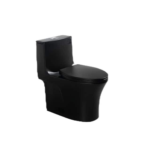 1.1/1.60 GPF Dual-Flush 1-Piece Water-Saving Elongated Toilet in Matte Black with Soft Closing Seat