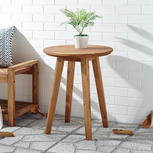 Walker Edison Furniture Company Acacia Brown Wood 20 in. Outdoor Round Side Table