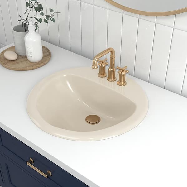 Glacier Bay Aragon 19 in. Drop-In Round Fireclay Bathroom Sink in Bone