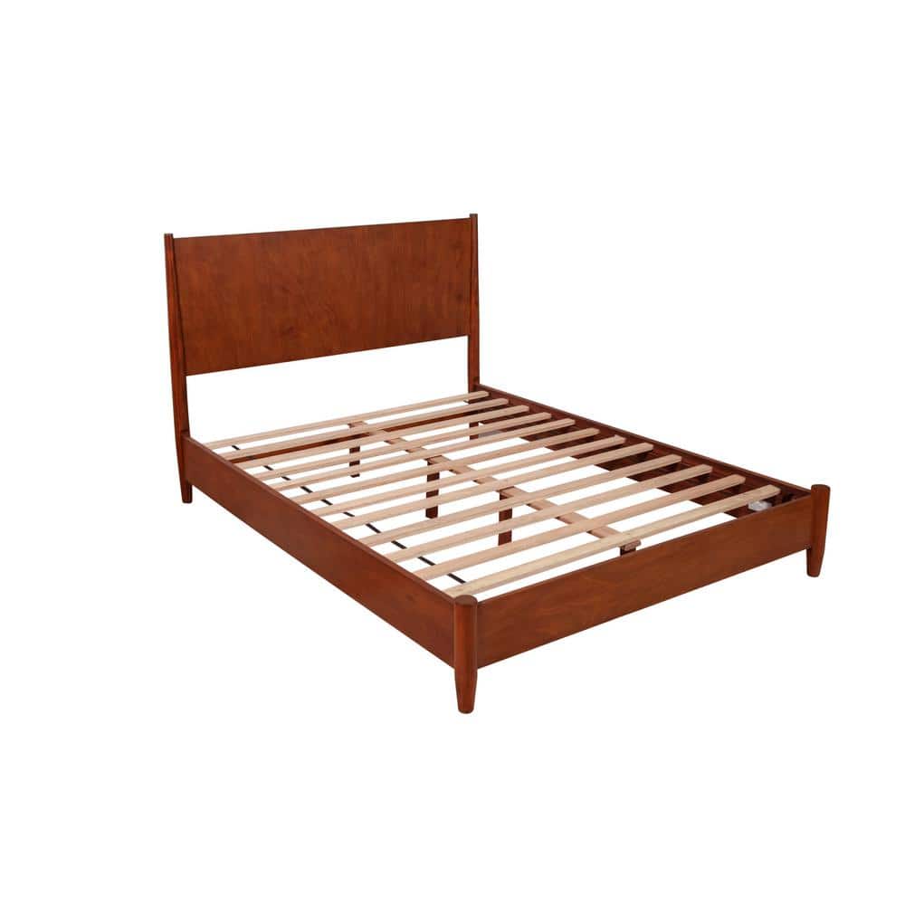 Flynn Mid-Century Modern King Platform Bed with Drawer, Acorn Brown