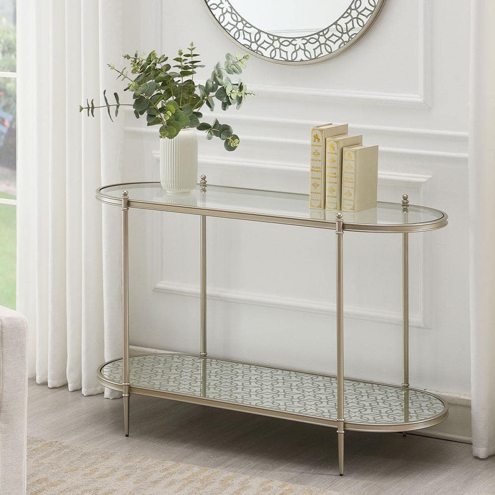 Acme Furniture Zaba 48 in Champagne Finish Oval Glass
