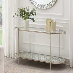 Zaba 48 in Champagne Finish Oval Glass Console Table with Finished