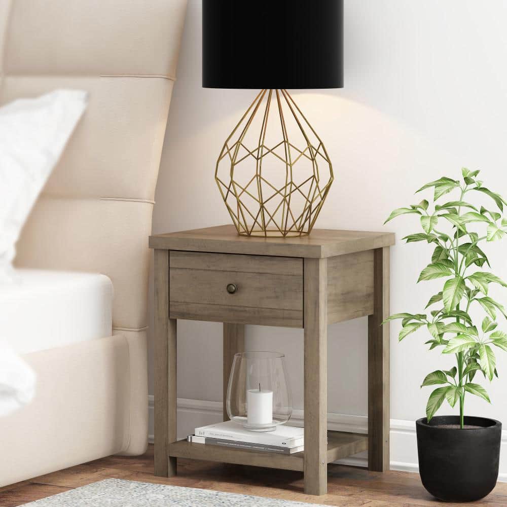 Knotty Gray Oak Rectangular Accent Table with Storage