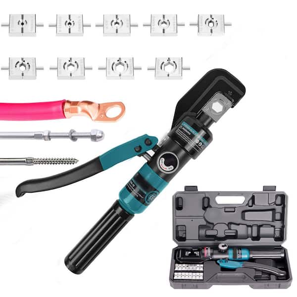 Hydraulic Crimping Tool with 9 Hex Dies and 180° Rotating Head for Battery Power Welding Cable 1 Pack