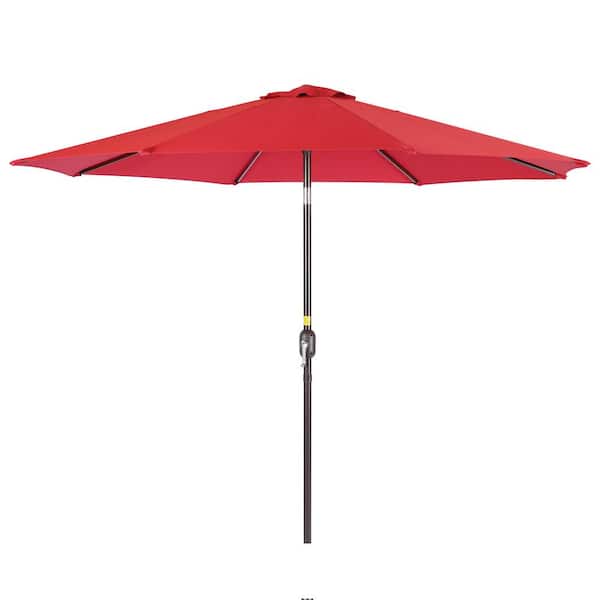9 ft. Steel Solar-powered Round Outdoor Market Patio Umbrella with Crank in Chili Red