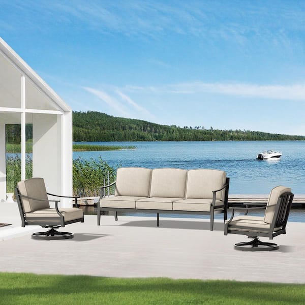 Tamarin 3-Piece Aluminum Swivel Outdoor Conversation Set with Echo Dune Sunbrella Cushion