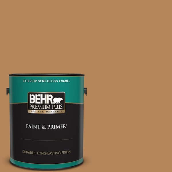 BEHR PREMIUM PLUS 1 gal. #S270-6 Almond Brittle Semi-Gloss Enamel Exterior Paint & Primer