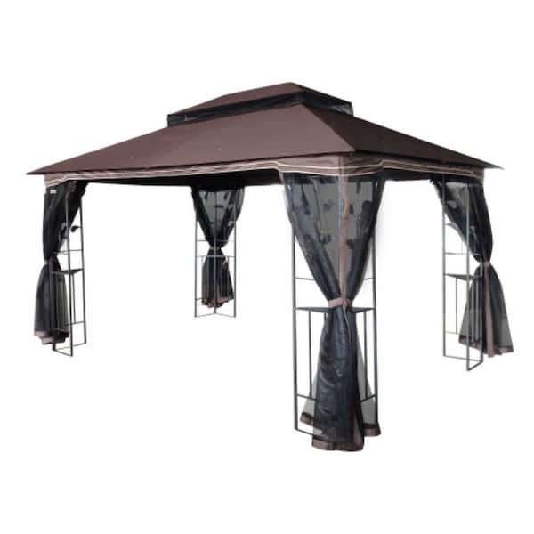 Tidoin 13 ft. x 10 ft. Brown Gazebo Tent Canopy with Removable Zipper Netting and 2-Tier Top