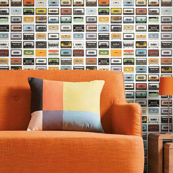 28.29 sq. ft. Red Retro Cassettes Peel and Stick Wallpaper