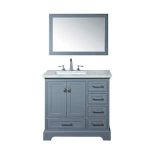 Newport 36 in. W x 22 in. D Vanity in Gray with Marble Vanity Top in Carrara White and Mirror