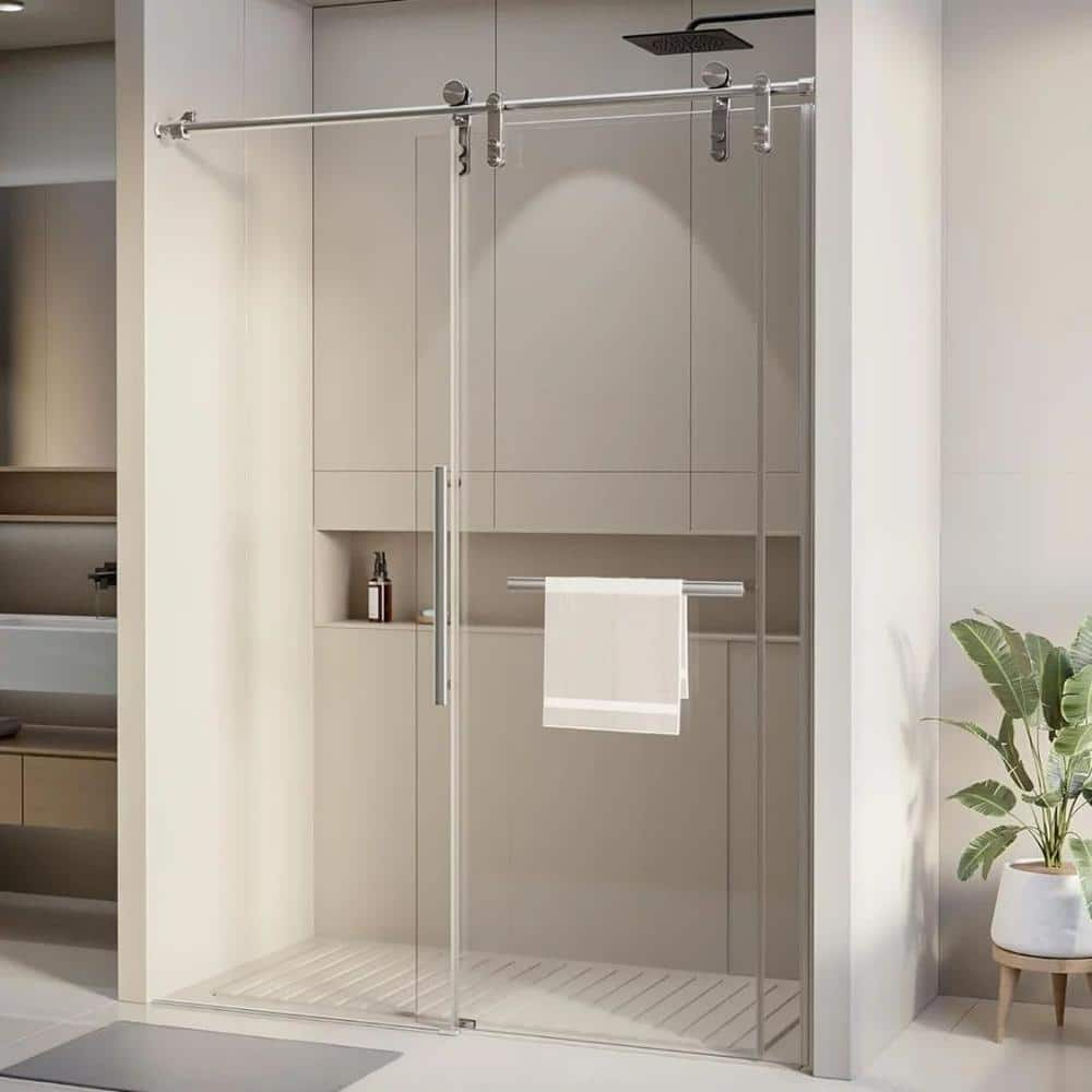 Abruzzo 60 in. W x 76 in. H Frameless Adjustable Shower Door with ...