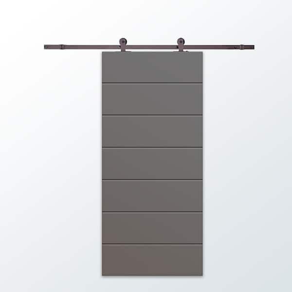 CALHOME 30 in. x 96 in. Light Gray Painted Composite MDF Paneled Interior Sliding Barn Door with Hardware Kit
