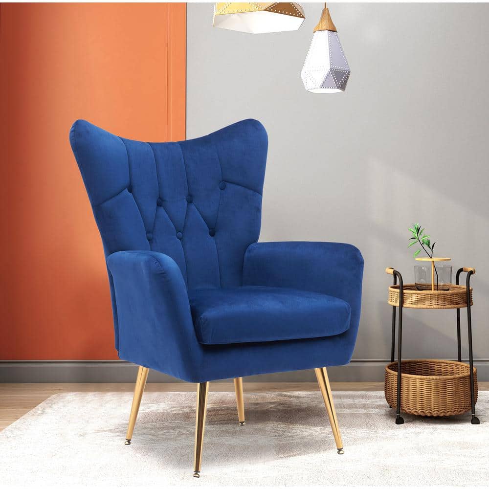 Agne 28.3 in. Wide Tufted Velvet Wingback Arm Chair Navy Blue