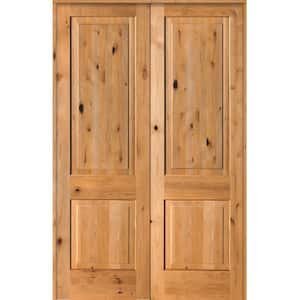 56 in. x 96 in. Rustic Knotty Alder 2-Panel Universal/Reversible Clear Stain Wood Prehung Interior Double Door