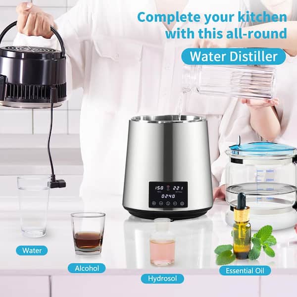 1.1 Gal./17 Cups Water Distiller, 0.4 Gal. /H, 1750 W Dual Temp Display, 304 Stainless Steel Countertop Electric Kettle