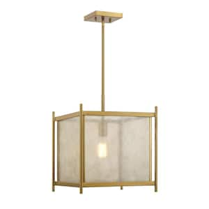 Jacobs 14 in. W x 17.5 in. H 1-Light Warm Brass Modern Pendant Light with Clear Mica Glass Shade, No Bulbs Included