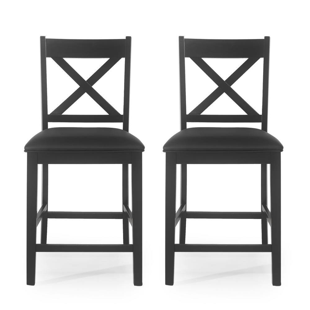 Noble House Wurtz 41.25 in. Black Upholstered Counter Stool (Set of 2