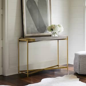 Dua 30 in. H Grey Concrete Console Table with Antique Brass Frame