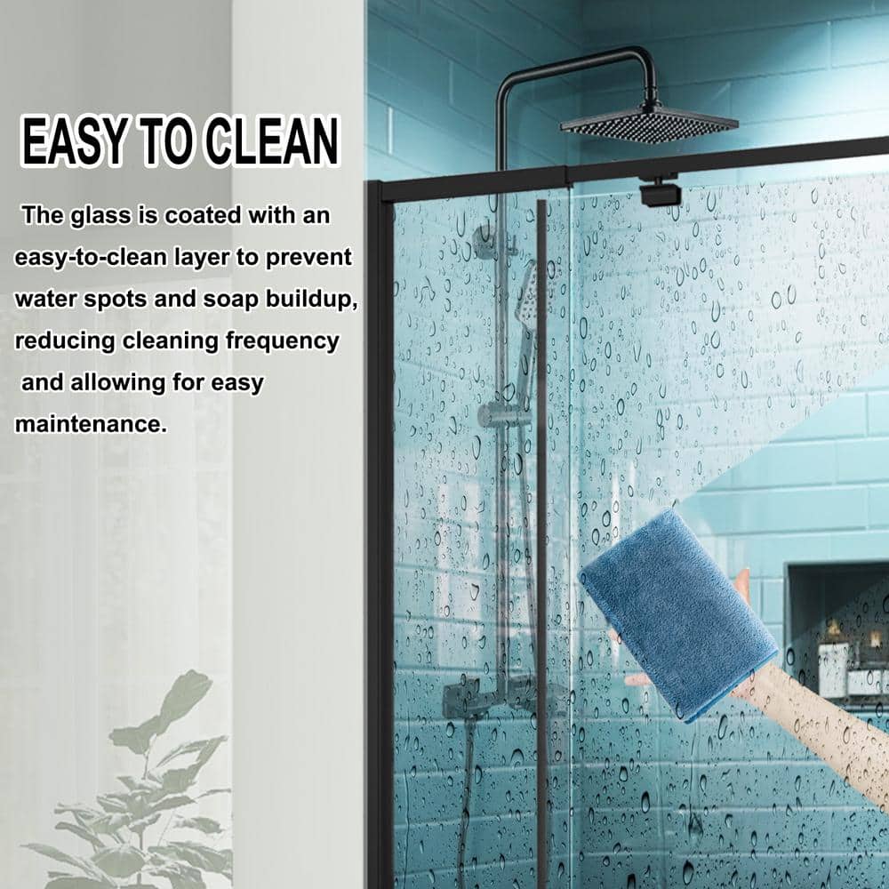 42 in. Matte Black Semi-Frameless Pivot Shower Door with Clear Glass