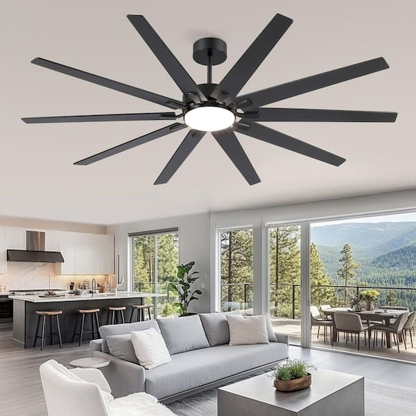 HINNIXY 80 in. Indoor Black 3-Colors LED 6-Speed Industrial Ceiling Fan with Dual-Color Blades and Light Kit and Remote Control