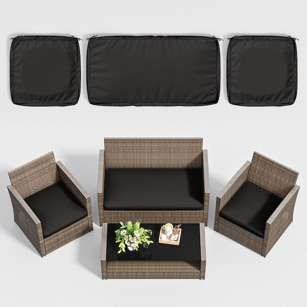 3-Piece 36 x 18 in. & 18 x 18 in. Outdoor Cushion Covers Replacement with Zipper Black